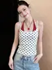 Top Regata de Bolinhas Branco Falso Duas Peças com Gola Halter para Mulheres, Top Curto Picante Sem Mangas Costas Abertas de Verão
