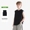 Camiseta regata 100% algodão, amiga da pele, para mulheres, com ombros de corte reto, estilo solto, gola redonda, design moderno, adequada para meninos e meninas, macia, respirável e versátil como camada base