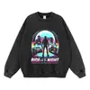 Sudadera con capucha High Street Cyber Motorcycle Escena Nocturna Marca de Moda Lavado Vintage Estilo Retro Neón Holgada Cuello Redondo Sudadera