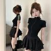 Chamarra Deportiva Casual Rayada con Cierre para Mujer Ajustada Delgada Corta Sexy Top Cuello Alto Camiseta de Manga Corta