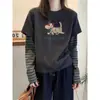 Camiseta Feminina Fashionável DeRong Escovada Listrada de Camada Dupla Espessa Outono/Inverno 2026 Manga Longa
