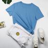 Bai Fen Zhi YiComércio Exterior Transfronteiriço Verão Estilo Europeu e Americano Básico Gola Redonda Manga Curta Cor Sólida Algodão Puro Camiseta para Mulheres