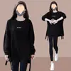 Sudadera con capucha para mujer de longitud media que cubre la cadera, cuello redondo irregular, top de moda casual, nueva para primavera y otoño