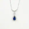 Plata S925 Zafiro Cultivado Collar de Lujo Ligero Colgante Gota de Agua Cadena de Clavícula de Lujo Ligero Diseño de Nicho Joyería de Plata Venta al por Mayor