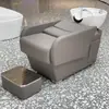 Cama de champú semi-reclinable del fabricante para salones de peluquería y salones de belleza, con lavabo de cerámica y reposapiés