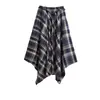 Roupas Femininas Plus Size 2026 Início do Outono Novo Estilo Coreano Xadrez Retrô Design de Bainha Irregular Saia Solta Emagrecedora