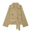 Moda europea y americana transfronteriza para mujer AliExpress súper ventas gabardina corta casual retro con cuello alto y cinturón en la cintura