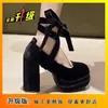 Zapatos de Plataforma Impermeables con Tira Cruzada de Tacón Alto para Mujeres Bajitas, Zapatos Mary Jane de Suela Gruesa, Estilo Lolita Dulce Versátil Blanco