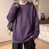 Moletom roxo com rebites de quatro pontas para homens, novo modelo outono 2026, estilo descontraído para adolescentes, roupa de gola redonda com corte solto