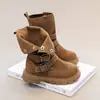 Botas Martin de Otoño e Invierno para Niñas, Botas Retro Versátiles de Piel Mate a Media Pantorrilla, Estilo Británico, Suela Suave, para Bebés Niñas, Botas Amarillas Grandes