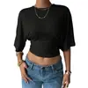 Top Casual Versátil de Estilo Europeo y Americano Nuevo, Ceñido a la Cintura, con Mangas Murciélago, Diseño Adelgazante Dulce y Picante, Top de Hombro Regular para Mujer, Verano