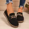 Comercio Exterior Transfronterizo Talla Grande Cadena de Metal Zapatos Casuales Otoño e Invierno Nuevos Retro Color Sólido Zapatos de Suela Gruesa Venta al por Mayor
