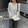 Suéter base de uma ombro com forro de fleece, mistura de lã, cashmere e seda, roupa íntima feminina, pulôver, estilo solto e preguiçoso