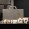 Moda Nacional China Dehua Mate Jade Gordo Porcelana Blanca Traje Hogar de Gama Alta Tapa Tazón Caja de Regalo Traje Taza de Degustación Imprimible