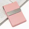 Porta-Cartão de Visita Masculino Simples Criativo Aço Inoxidável Metal Grande Capacidade Couro de Negócios Porta-Cartão de Visita Feminino
