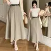 Saia Midi Jeans para Mulheres 2026 Primavera/Verão Nova Cintura Alta Linha A Evasê Ol Acima do Joelho Longa Plissada