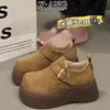 Sapatos Birkenstock Genuínos de Couro com Cobertura Total e Sola Grossa para Mulheres, Forrados com Lã e Espessados para Aquecimento, Botas de Neve, Sapatos de Algodão, Sapatos de Lã de Cordeiro, Mocassins