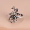 Anillo de Flor Hoja de Plata de Ley S925 para Mujer Vintage Flor de Peonía Joyería Simple Anillo para Dedo Largo Apertura Flor Ligera