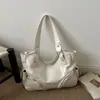 Bolsa Tote Casual Grande Capacidade Estilo Motociclista com Vibe Preguiçosa, Cor Sólida 2026, Textura Estilo Coreano, Bolsa de Mão, Bolsa de Ombro, Bolsa de Braço