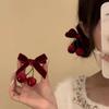 Horquilla de terciopelo de cereza lazo rojo horquilla que combina con todo adorno para la cabeza femenino atmósfera dulce clip para flequillo lateral