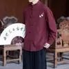 Nueva camisa para hombre de estilo chino con cuello mao, cierre de botones y bordado de flor de ciruelo, chaqueta casual retro de pana de estilo chino de manga larga para hombre