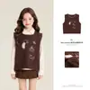 Top para niña Amybaby, nueva colección otoño 2026, con bordado de garabatos de dibujos animados, cuello redondo de punto, corte holgado y estilo chaleco pullover