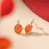 Brincos Yuebao Joias Prata Esterlina S925 Pérola Lápis Lazúli Vermelho Água Âmbar Cabochão Geométricos Leve Luxo Ornamentos de Orelha Prata Item Quente