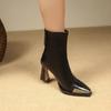 Botas de tornozelo elegantes com ponta metálica estilo retrô 2024 inverno nova chegada zíper traseiro simples elegante salto grosso botas de couro martin