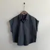 Camisa básica de verano estilo ins coreano, elegante, con cuello, manga corta para mujer