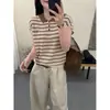 Elegante Top de Punto Rayado con Cuello Polo de Manga Corta de Tencel para Mujer, Nuevo Versátil Juvenil de Verano 2026