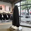 Pantalones Negros de Corte Holgado para Hombre, Verano Talla Grande Transpirables de Seda Helada de Pierna Ancha, Estilo High Street, Adelgazantes, Resistentes a las Arrugas, Pantalones Largos con Dobladillo Curvo
