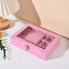 Caja de Joyería Pequeña con Tapa de Franela Transparente para Anillos Pendientes Pendientes Collar Caja de Almacenamiento con Cerradura Caja de Almacenamiento Multifuncional