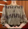 Camisa feminina estampada de gola redonda, item de alta venda para live-streaming de dropshipping, top soltinho estiloso para mães, verão 2026