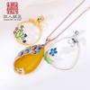 Pingente de Prata 925 Esmaltada Suporte Vazio Estilo Chinês Porta-Colar Pavão Porta-Pingente de Cera de Abelha Turquesa 20*35 25*25