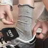 Calcetines con Borde Fruncido para Mujer, Longitud Media Pantorrilla, Estilo Delgado de Verano, Algodón Peinado, Estilo Japonés Dulce Floral, Estilo Academia con Encaje, Calcetines Caídos