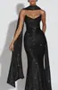 Vestido cruzado transfronterizo de estilo nuevo europeo y americano, cuello en V, sin mangas, escote pronunciado, cintura ceñida, espalda descubierta, sexy, estilo socialité, vestido largo