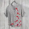 Patrón Verano Delgado Transfronterizo Estampado Digital Cuello en V para Hombre Pulóver de 3 Botones Casual Lino Polo