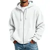 Chamarra con capucha de forro polar de color liso con cremallera completa para hombre, estilo europeo y americano transfronterizo, sudadera de moda casual versátil para hombre
