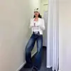 Jeans Rectos Bordados Retro Estilo Vibe Americano para Mujer, de Tiro Alto, Holgados, Aspecto Adelgazante, Largos, Pantalones Extra Largos hasta el Suelo