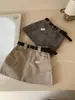 Falda de Trabajo de Verano Estilo Retro Americano de Cintura Alta en Línea A de Té Verde Limón para Mujer (con cinturón)