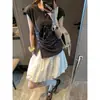 Design Irregular, Botões Plissados, Barra Cortada em Viés, Fenda, Gola Redonda, Camiseta Regata Sem Mangas Mq1476