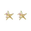 Brincos de Agulha de Prata S999 Estrela do Mar de Verão para Mulheres, Zircônia Microincrustada, Luxo Leve, High-End, Estilo de Nicho, Único, Brincos Simples