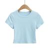 Camiseta Básica de Color Caramelo con Cuello Redondo y Manga Corta para Mujer Verano 2025 Chica Hot Ajustada Corta