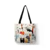 Amazon Hd Bolsa de Compras de Lino Impresa por Transferencia Térmica Serie Gato Ecológica Portátil Bolsa de Lino Lona Casual