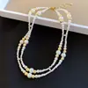 Collar de Doble Capa con Perlas y Pedrería Incrustada Estilo Francés Lujo Ligero Cadena para Clavícula Exquisita y de Moda Accesorio para el Cuello de Lujo Ligero y de Alta Gama
