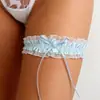 Liga de Boda para Novia Europea y Americana, Liga de Malla Azul Neblina con Lazo, Anillo de Encaje para Pierna Accesorios de Boda al por Mayor