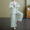 Nuevo Traje Tai Chi de Algodón y Lino Retro Chinoiserie para Primavera y Verano Traje Holgado de Práctica Traje de Té Zen Traje de Laico Italiano