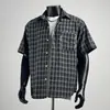 Verão 2025 Nova Camisa Xadrez de Manga Curta Estilo Workwear Retrô Japonês Unissex Versátil Tendência Marca Camisa Solta