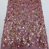Base de malla dorada, tela bordada con lentejuelas multicolor, adecuada para vestidos, tela de malla transparente y brillante