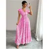 Vestido Longo Francês Decote V Cintura Marcada Estilo Europeu e Americano Vestido Elegante 2026 Novo Estilo